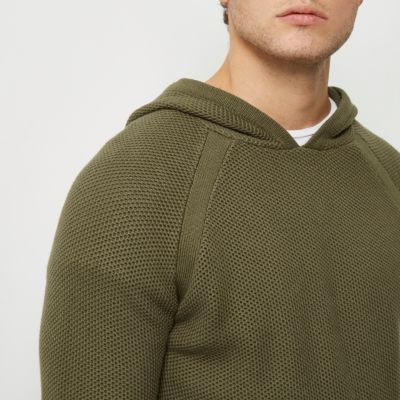 Green perforated longline hoodie